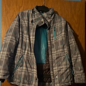 ZeroXposur Gray Plaid Jacket with Teal Accents